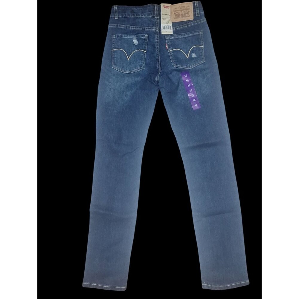 Levis Boyfriend Jeans Size 10 Regular - Adjustable Waistband Relaxed Fit Dark Wa